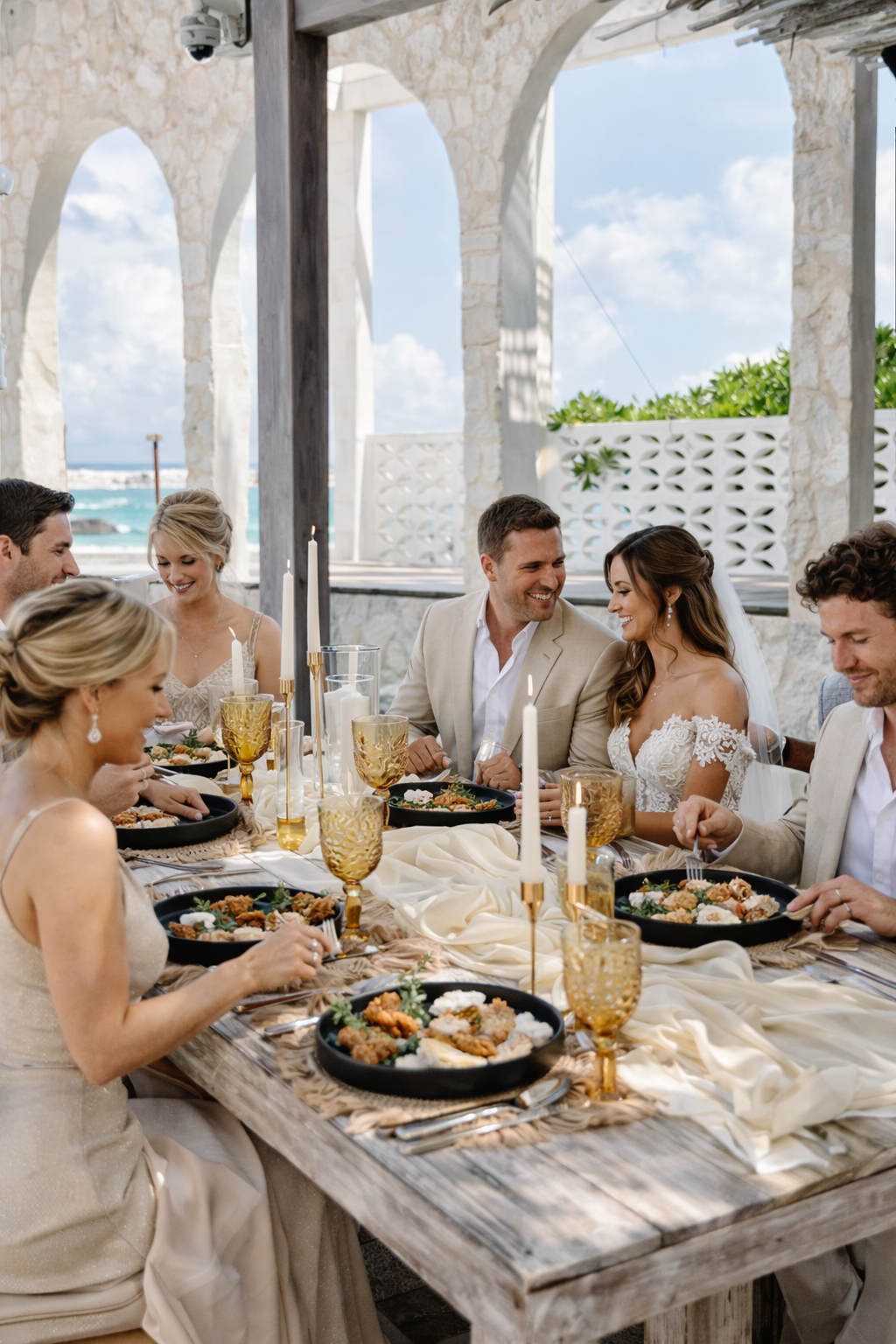 Wedding dinner under the arches at Chi Ka Tulum